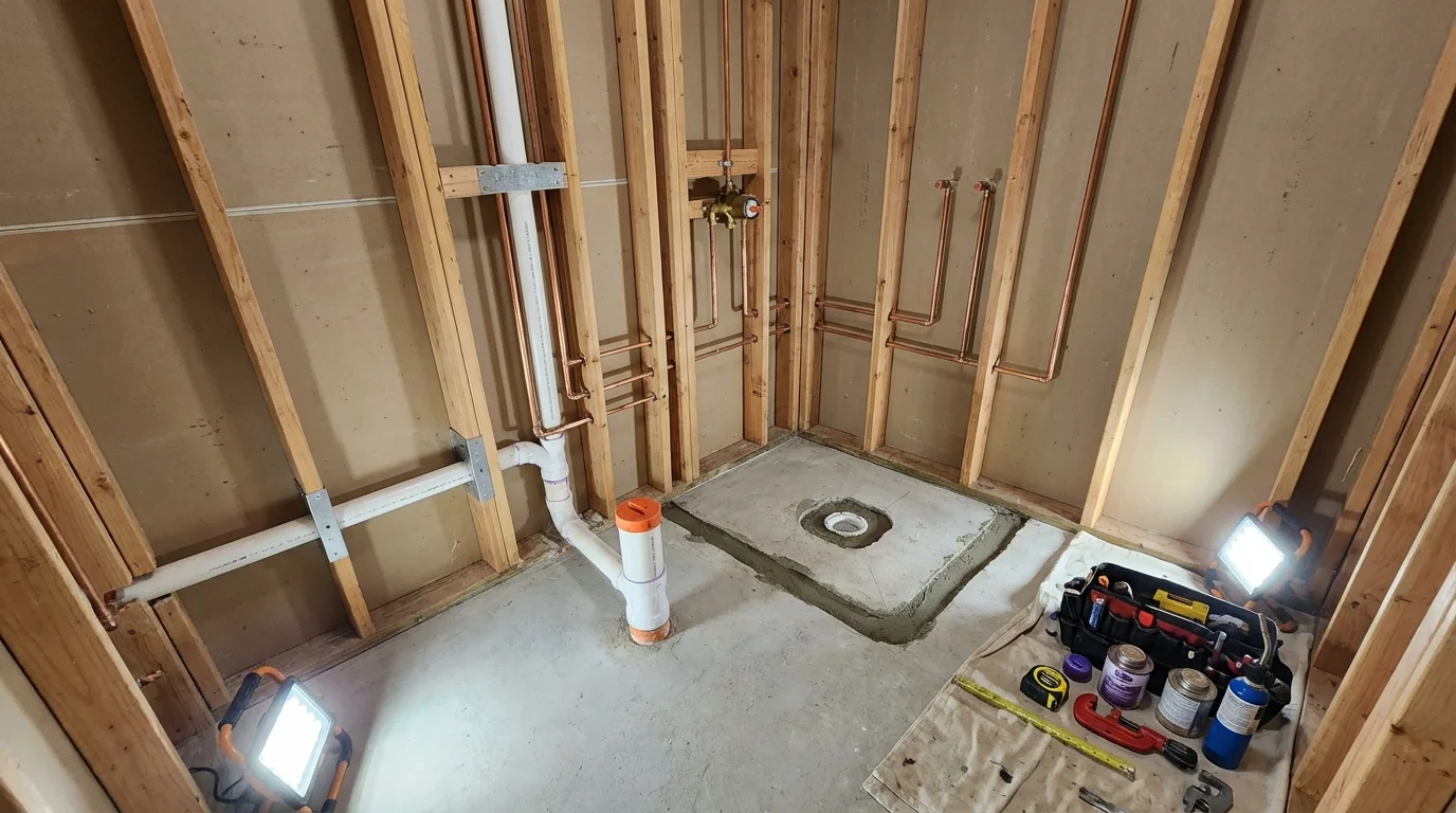 Bathroom rough-in plumbing during remodel by Johns Plumbing LLC in Canyon City
