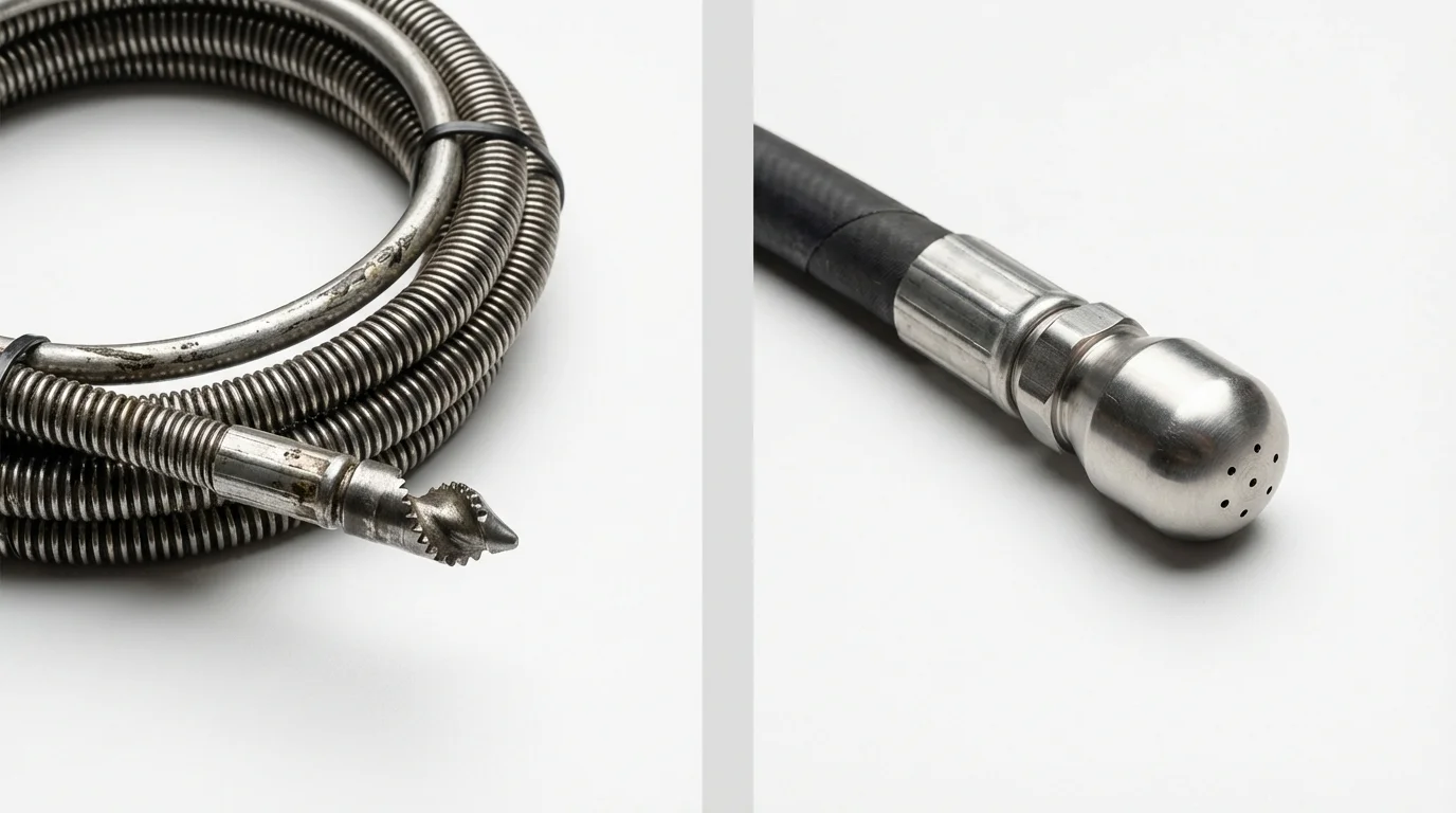 Drain snake cable and hydro jetting nozzle used for drain cleaning in Canyon City, OR